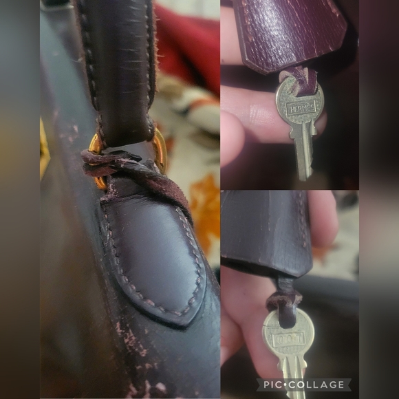 🦄 Vintage 1964 Hermes Kelly Burgundy Boxcalf Sellier 32 ☆Both Plaques Stamped☆ - Picture 7 of 17